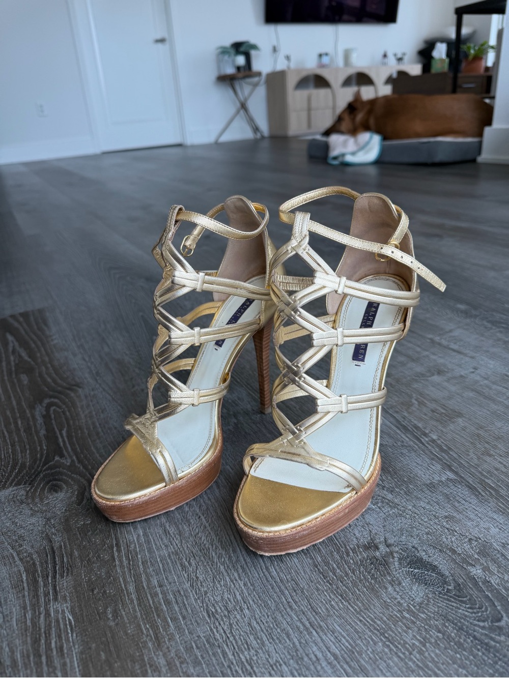 Ralph Lauren Metallic Gold Strappy Platform Heels